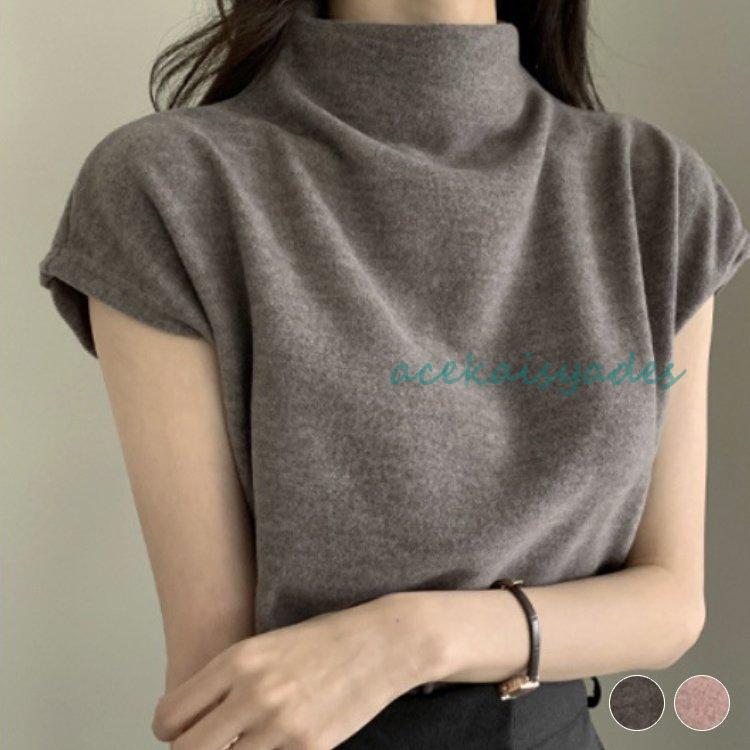 【2025新作SALE】カットソー レディース トップス 半袖 フレンチスリーブ 無地 ハーフハイネック モックネック シンプル おしゃれ エレガント 通勤 オフィス