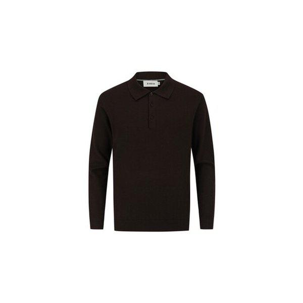 メンズマッスルフィットカラーニットウォッシャブルカシフィルダークブラウン