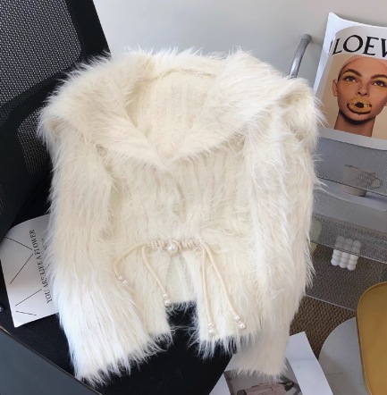 トップス かわいい ふわもこ ニット カーディガン 長袖 ボリューム袖 Vネック ウエストリボン もこもこ モコモコ ふわふわ 前開き 編み込み 伸縮性 かわいい 大人可愛い きれいめ シンプル