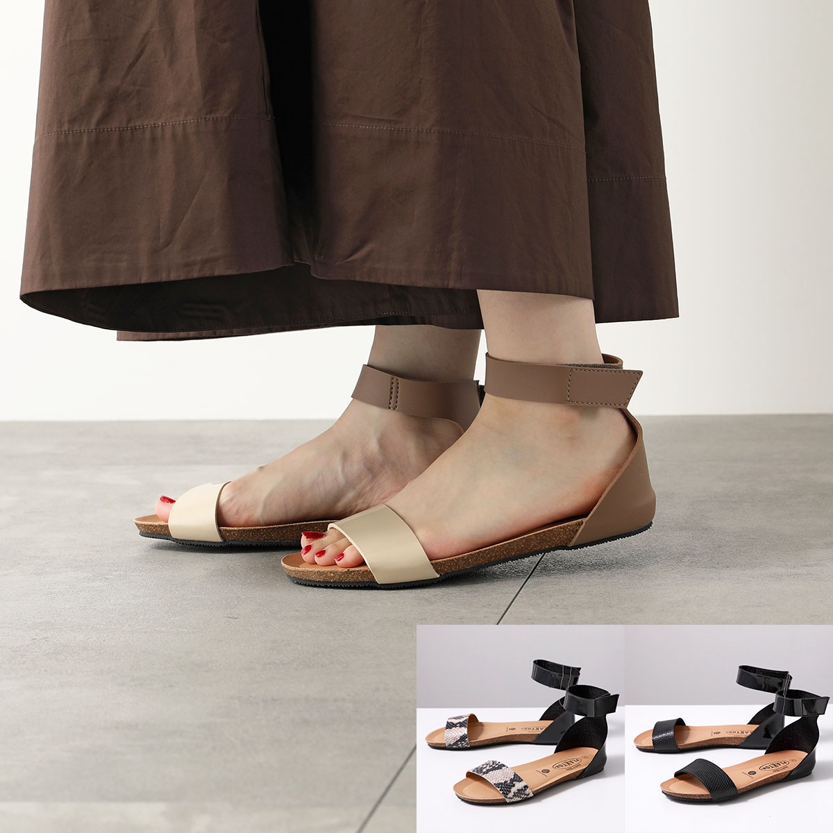 PLAKTON プラクトン サンダル 715130 575130 レディース バイカラー コンフォートサンダル アンクルストラップ フラットサンダル 靴 カラー3色