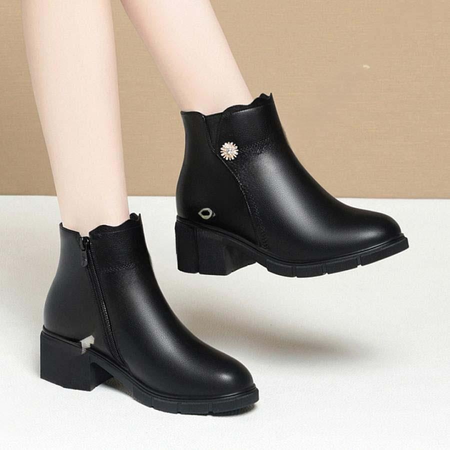 2025新品 数量限定 ショートブーツ サイドファスナー ビジュー レザー調 レディース 太 ヒール アンクル ブーツ 美脚 歩きやすい チャンキーヒール 4cm/5cm 美シルエット 安定感 短納