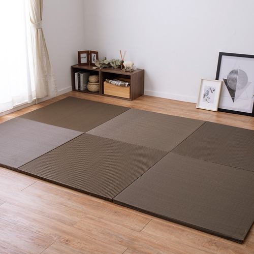 【メーカー直送品】萩原 【6枚組】い草風置き畳 綾模様 約82×82×2.5cm ブラウン