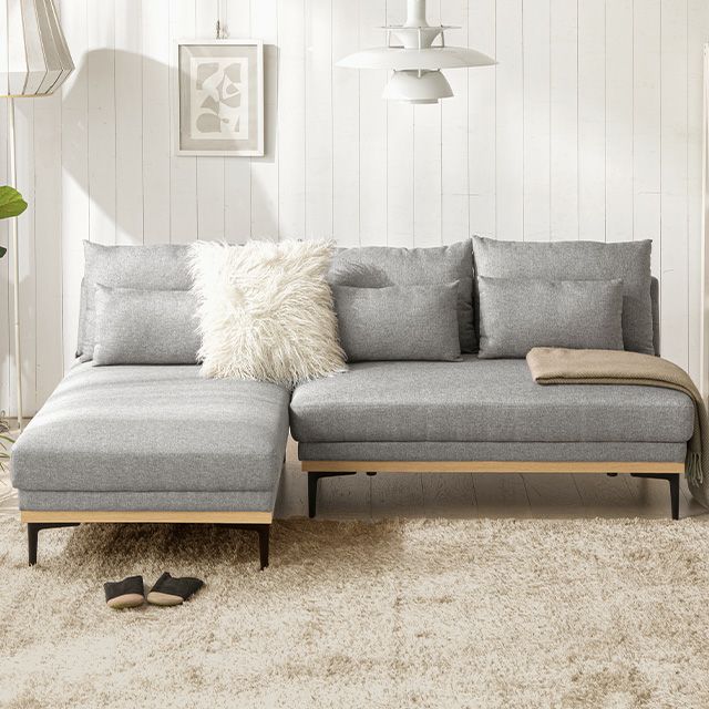 3人掛け ワイドカウチソファ L字 肘なし 幅196cm 広々アームレス 選べる座面 ポケットコイル／フェザー クッション付き モダンデザイン