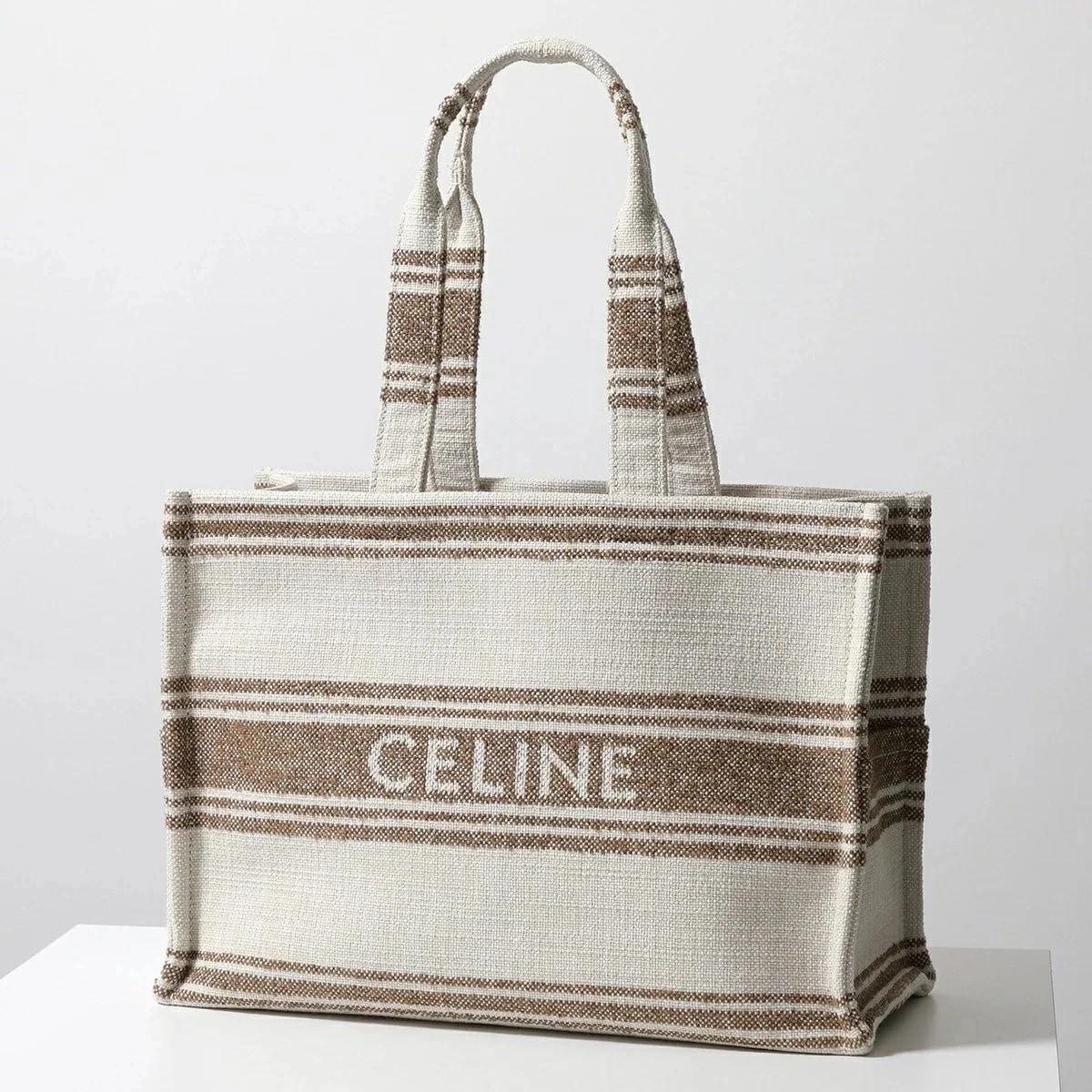 CELINE セリーヌ トートバッグ Large Cabas ラージ カバ 196762EZ7.18TN メンズ テキスタイル ロゴ ストライプ 鞄 Tobacco/Tan