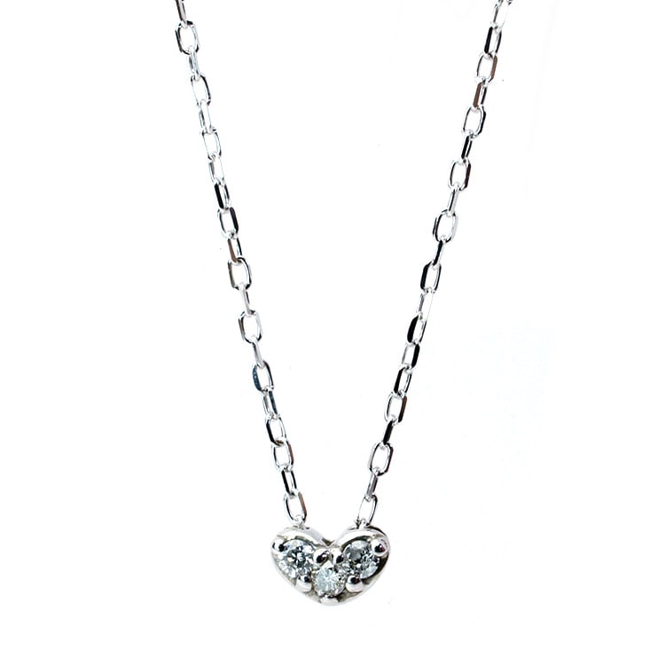 3石 ダイヤモンド プチハート ネックレス K10WG 記念日 レディース ゴールド 天然石 誕生石 4月