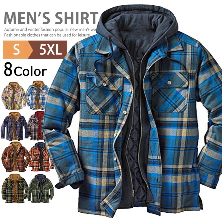 暖 中綿 キルティング チェック シャツ メンズ 長袖 防寒 秋冬 シャツジャケット 中綿ジャケット アウター フード付き ブルゾン カジュアル 長袖パーカー 羽織り トップス 保温 暖かい あったか 4,830円