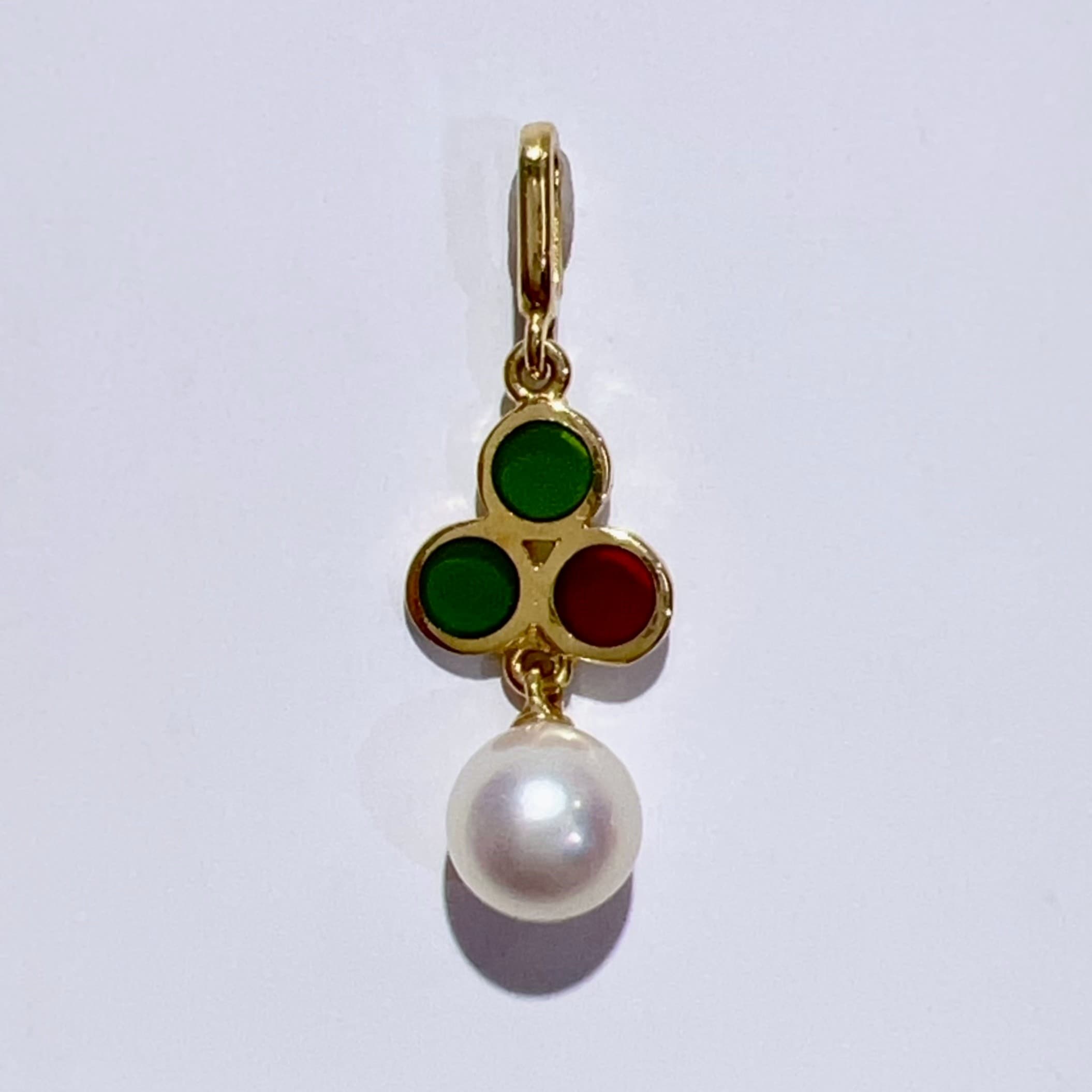 K18 天然 アコヤ パール カラーストーン ネックレス ペンダント トップ 本真珠 ゴールド 0.9g レディース アクセサリー 美品 aua21211071114