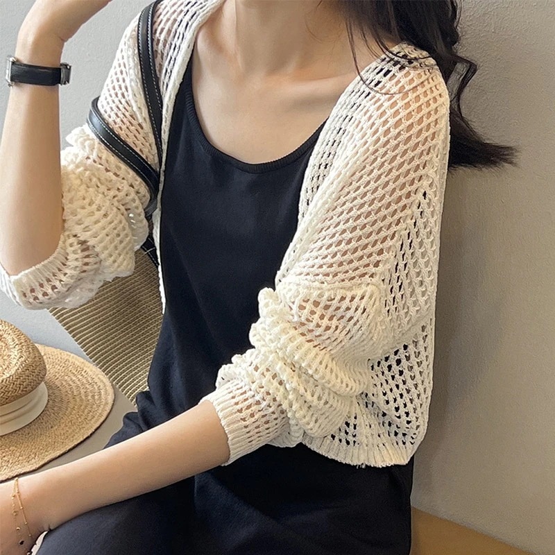 人气 新作韓国ファッション UVカットカーディガン ベーシックニット紫外線対策 ニットカーディガン 2024秋新作 透かし彫り ゆったりスウェット トップス薄手 アウターメガ割 46aa4794