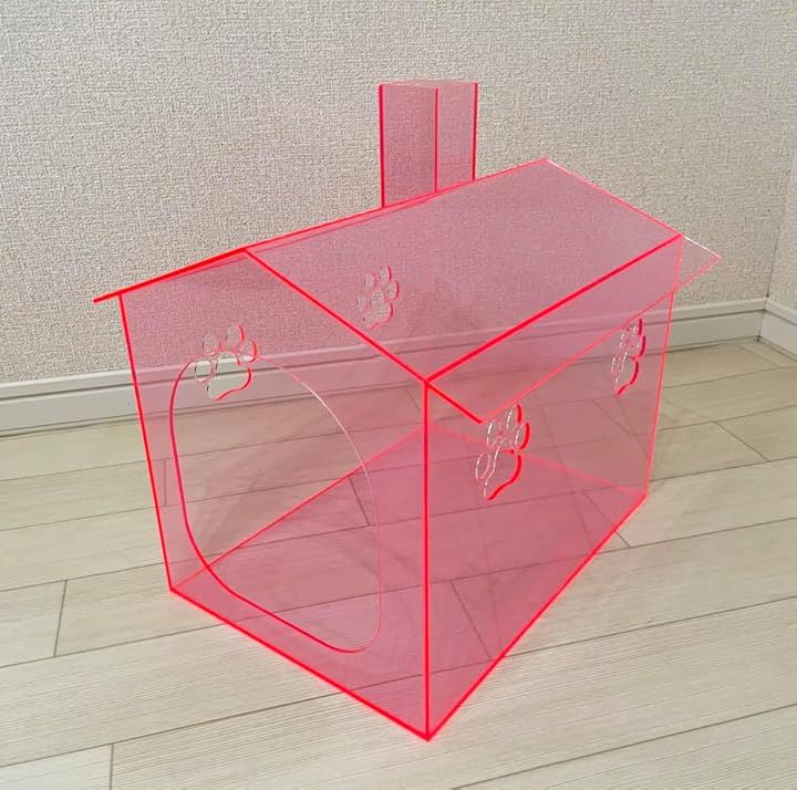 猫ちゃんの肉球がアクリル越しに楽しめるにくきゅうのおうち 熟練した猫好きアクリル職人が作成しています 組み立て不要(ピンク)