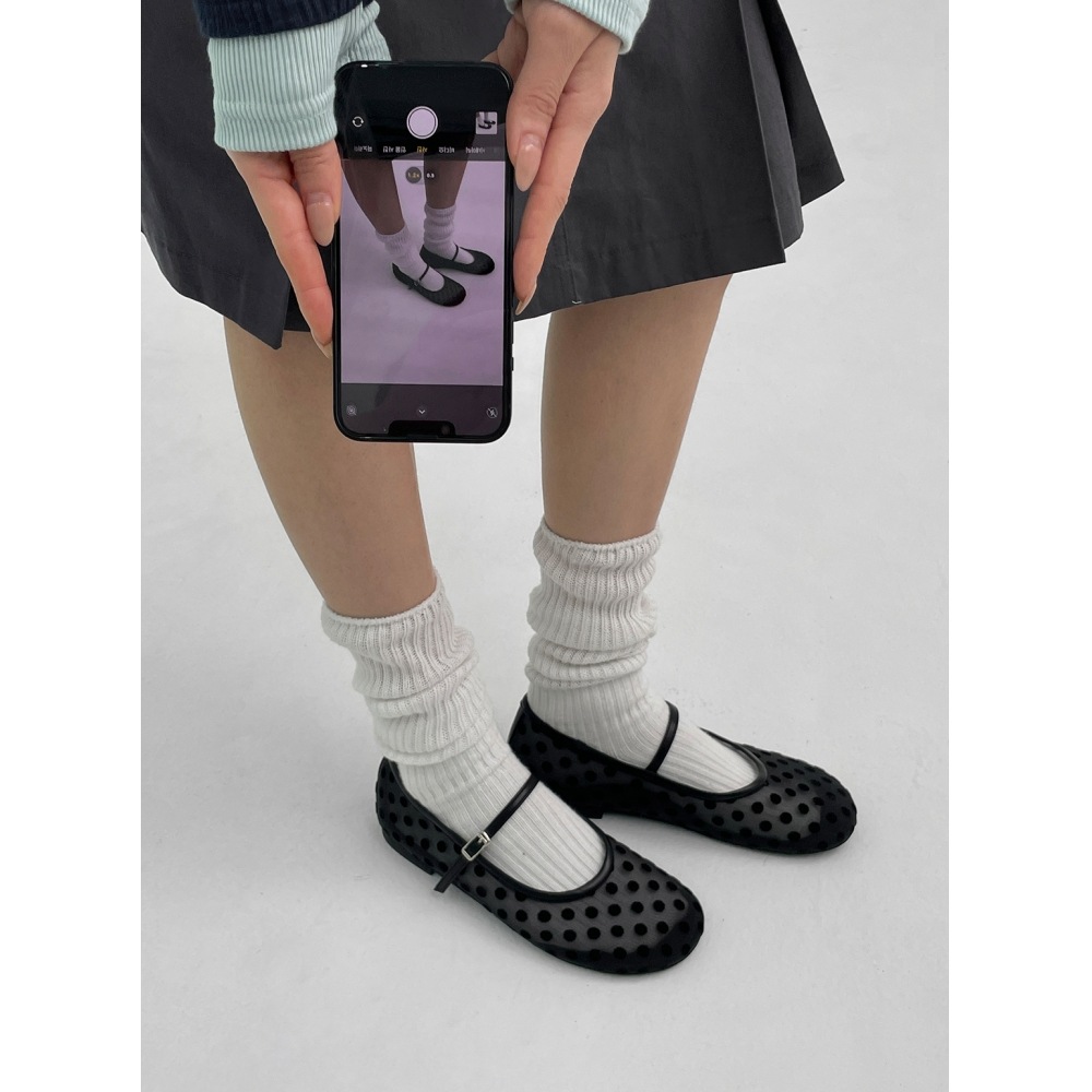 ブラックアップ【春新品】ロシェルドットシースルーフラットシューズ