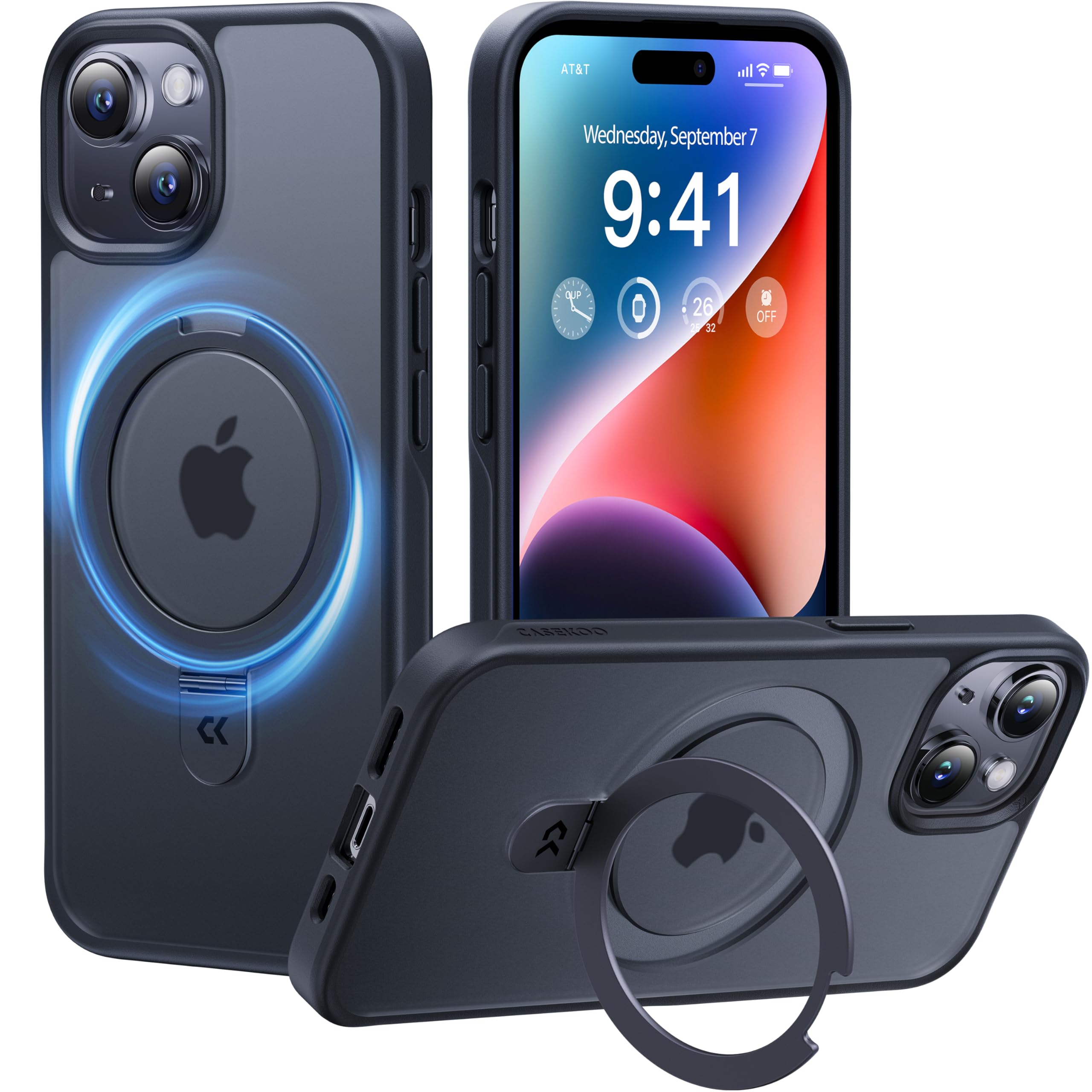 【8年間の技術結晶！4in1超万能モデル】CASEKOO iPhone 15 用 ケース 超強磁力 米軍MIL規格 耐衝撃 MagSafe対応高耐久性 隠しスタンド 横縦両立指紋防止 マット仕上げ 黄