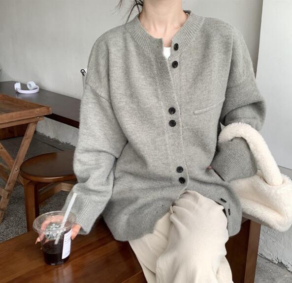 怠惰風 ニット カーディガン レディース 秋冬 ニューデザイン ゆったり カジュアル シンプル セーター ジャケット 長袖ブラウス ラウンドネック トップス
