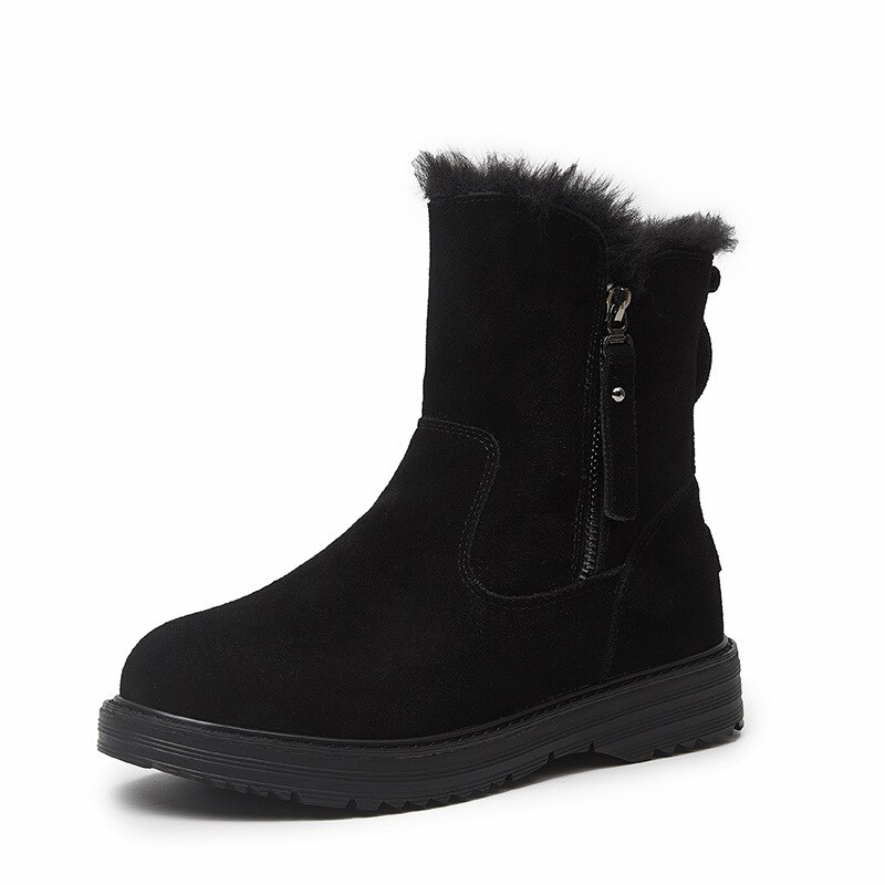 秋冬の暖かいスノーブーツ女性本革insショートブーツファスナーマーティンショートブーツ綿靴女性