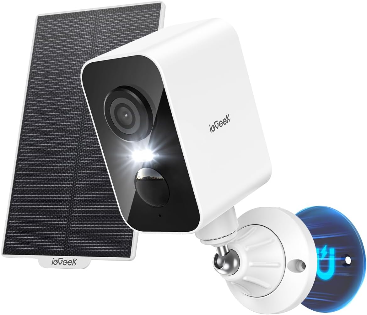 【強力マグネット式設置・300首振り・穴あけ不要】防犯カメラ 屋外 ソーラー ieGeek 夜間カラー撮影 PIR人体検知 ワイヤレス/wifi 磁石 監視カメラ 屋外 完全無線 防犯カメラ 電源不