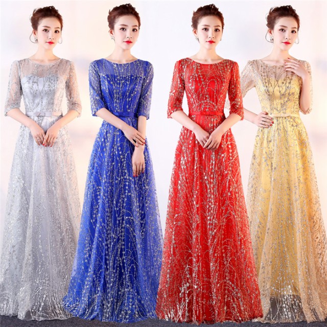 カラオケ 発表会 ドレス イブニングドレス 半袖 ロングドレス ステージドレス 30代 40代 50代