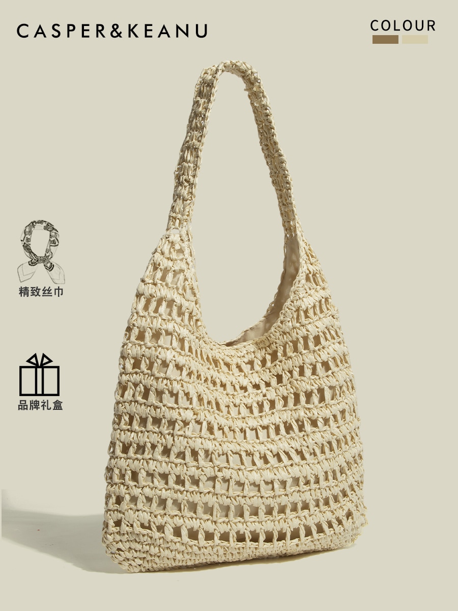 透かし彫りの草編みバッグ夏の海辺の休暇は怠惰な風の大容量の女子学生のレジャー編み物バッグです