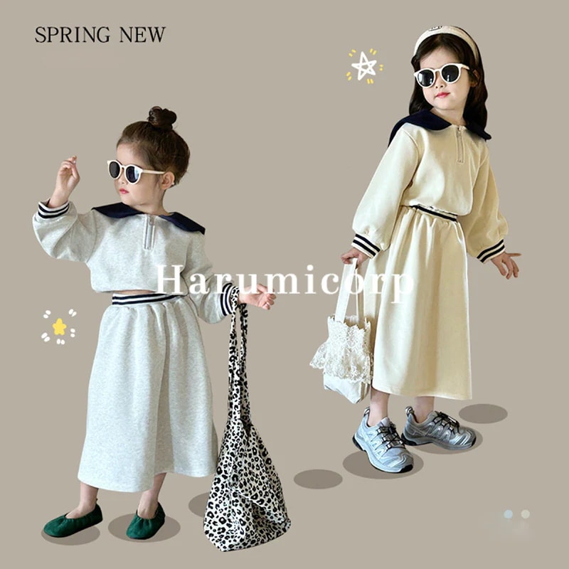 子供服 女の子 セットアップ 春秋 韓国子供服 スカートセット 丸首 長袖 ブラウス tシャツ スカートロングスカート 140センチ トップス ボトムス こども服 ジュニア おしゃれ 可愛い 1