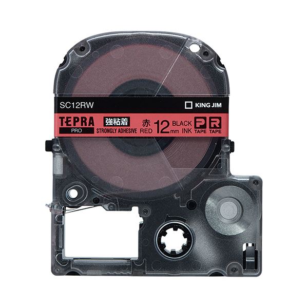 (まとめ) キングジム テプラ PRO テープカートリッジ 強粘着 12mm 赤／黒文字 SC12RW 1個 (×10セット)