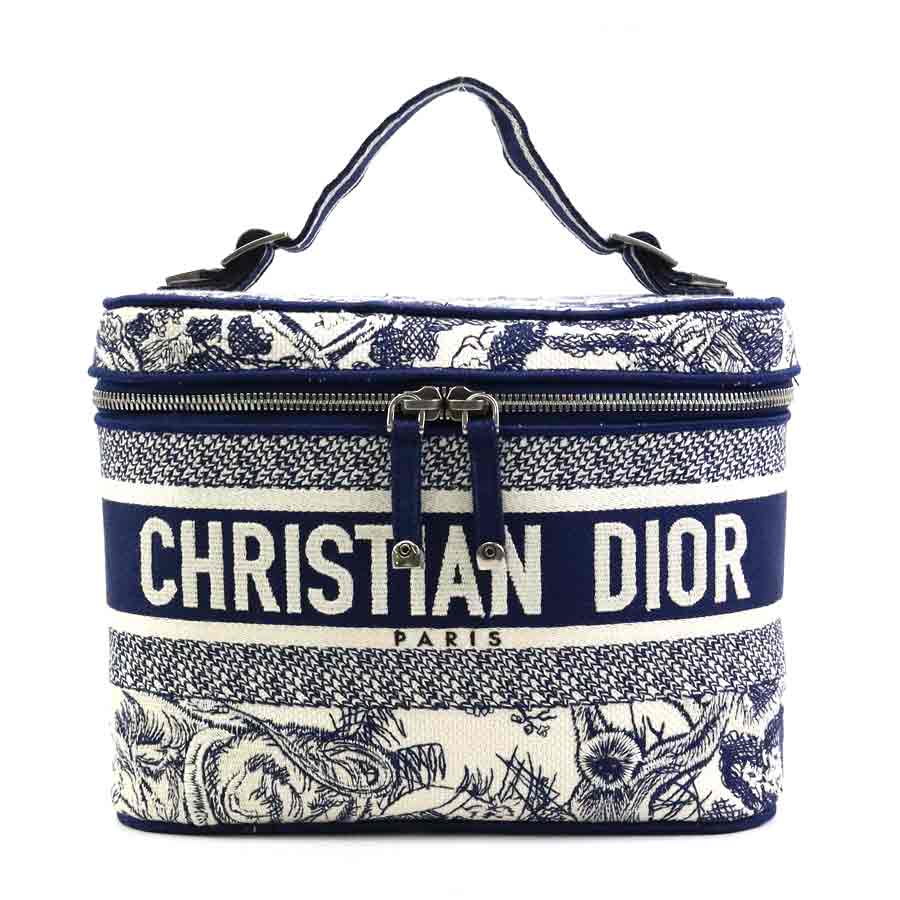 クリスチャンディオール Christian Dior ハンドバッグ バニティバッグ オブリーク キャンバス ネイビー×ホワイト レディース 90124a
