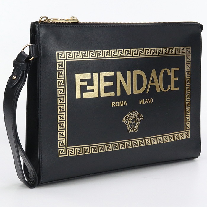 クラッチバッグ FENDACE FE83437 クラッチバッグ レザー/クラッチバッグ ブラック【中古】 ユニセックス