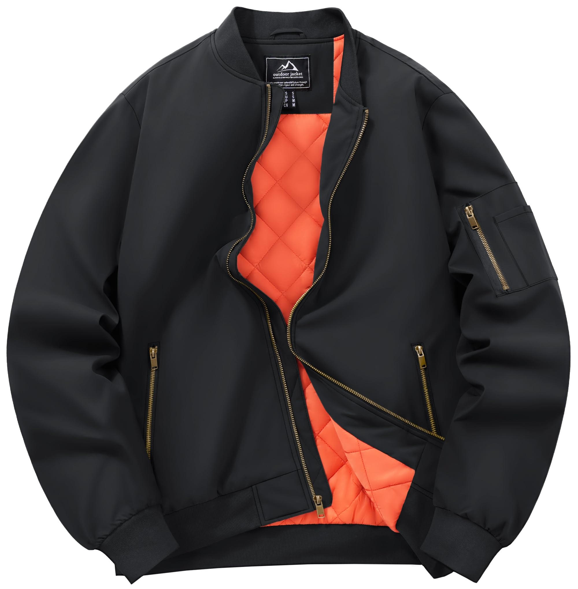 [TACVASEN] ファション ボンバージャケット メンズ ゆったり 上着 シンプル 防寒ジャケット リブ トップス ライダース レジャー 春秋用 ブラック XL