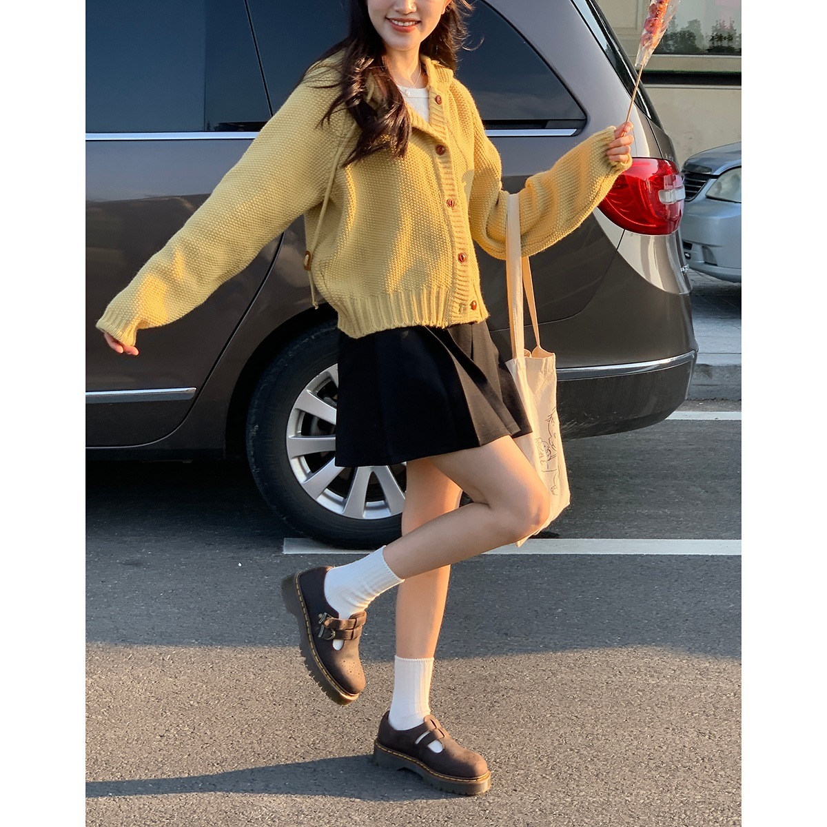 aラインハイウエストプリーツスカート2024秋カレッジ風スリム万能スカート