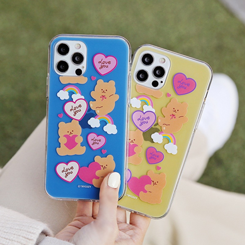 透明 正規通販 Iphone13mini ケース クリア 韓国 熊 ラブベア パターン 可愛い 手書風イラスト