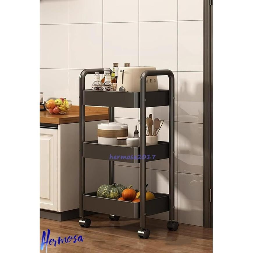 今日のイベント 新商品20%オフ キッチンワゴン キャスター付き 隙間収納 バスケット キッチン収納カート 移動式 組立簡単 シンプル ブラック 冷蔵庫横 小物 台所 13枚購入で200円OFF