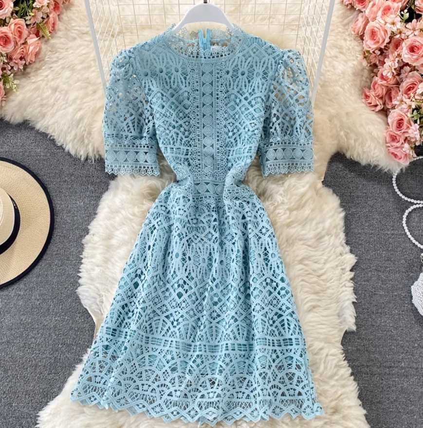 ワンピース デート モテアイテム レースワンピース パフスリーブ フレアワンピース 大人可愛い きれいめ 上品 おしゃれ かっこいい 大人可愛い ラブリー キュート ガーリー クール モード系