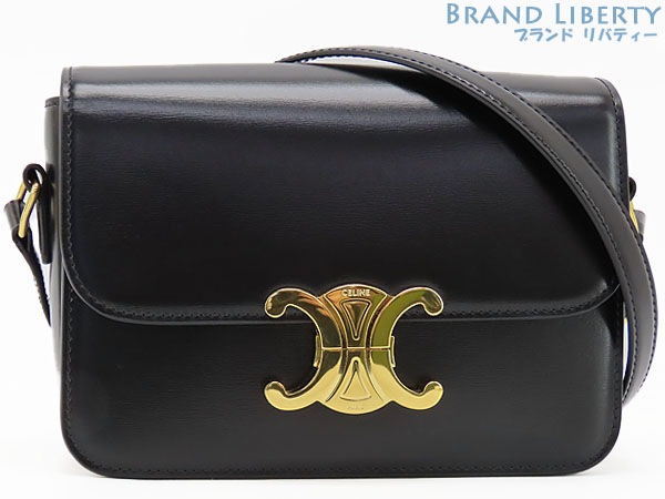 未使用セリーヌティーントリオンフ斜め掛けショルダーバッグショルダーポーチポシェットブラックゴールド金具188423BF4.38NO