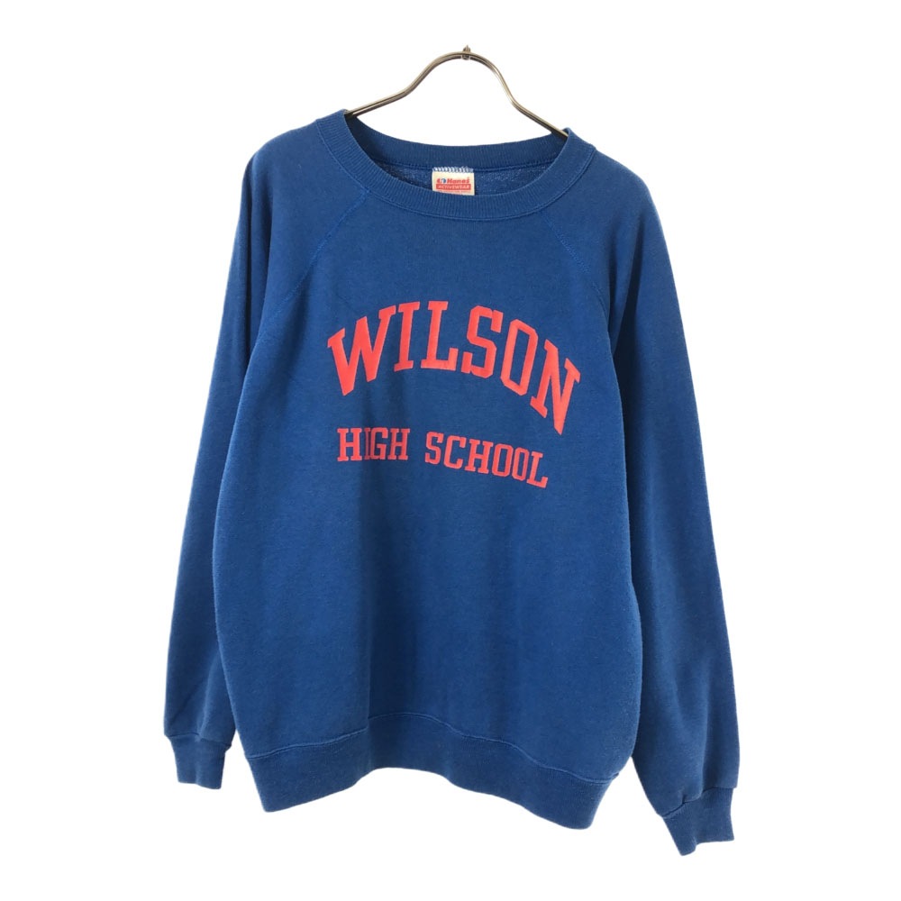 80s USA製 プリント 長袖 スウェット トレーナー M ブルー 裏起毛 オールド ヴィンテージ メンズ