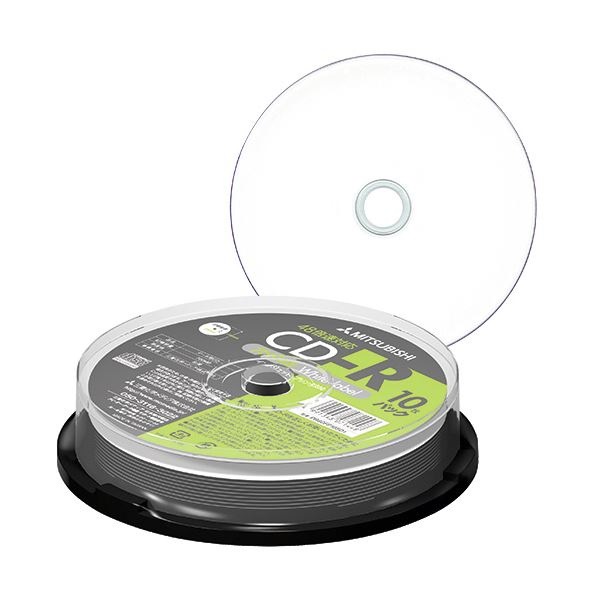 （まとめ） 三菱ケミカルメディア データ用CD-R700MB 48倍速 ホワイトワイドプリンタブル スピンドルケース PR80FP10SD1 1パック（10枚） 30セット