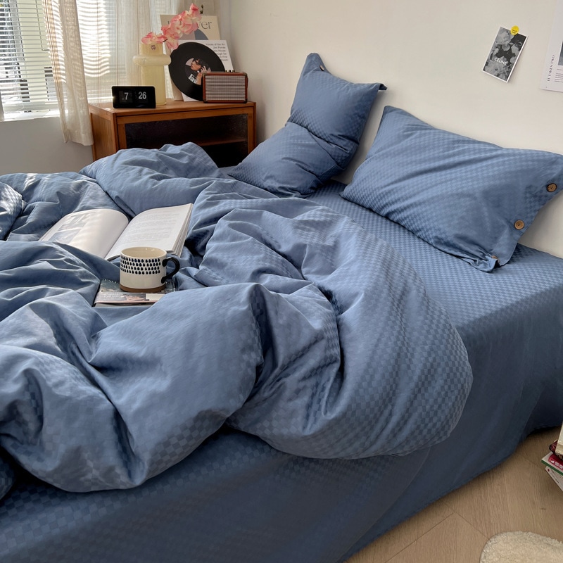 60 番手長繊維綿 4 点セット ジャカード サテン コットン ベッドシーツ キルトカバー 無地 3 点ベッドセット
