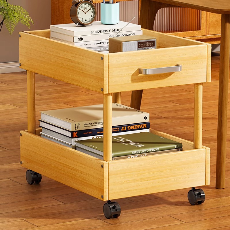 プーリーブックボックス付きブックストレージボックスダブルレイヤーフロアスタンドモーブルブックシェルフブックレイヤードストレージキャビネット
