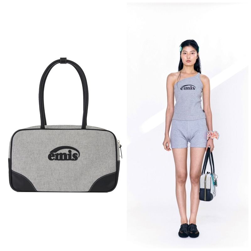 【EMIS】 CANVAS LEATHER TOTE BAG : BLACK