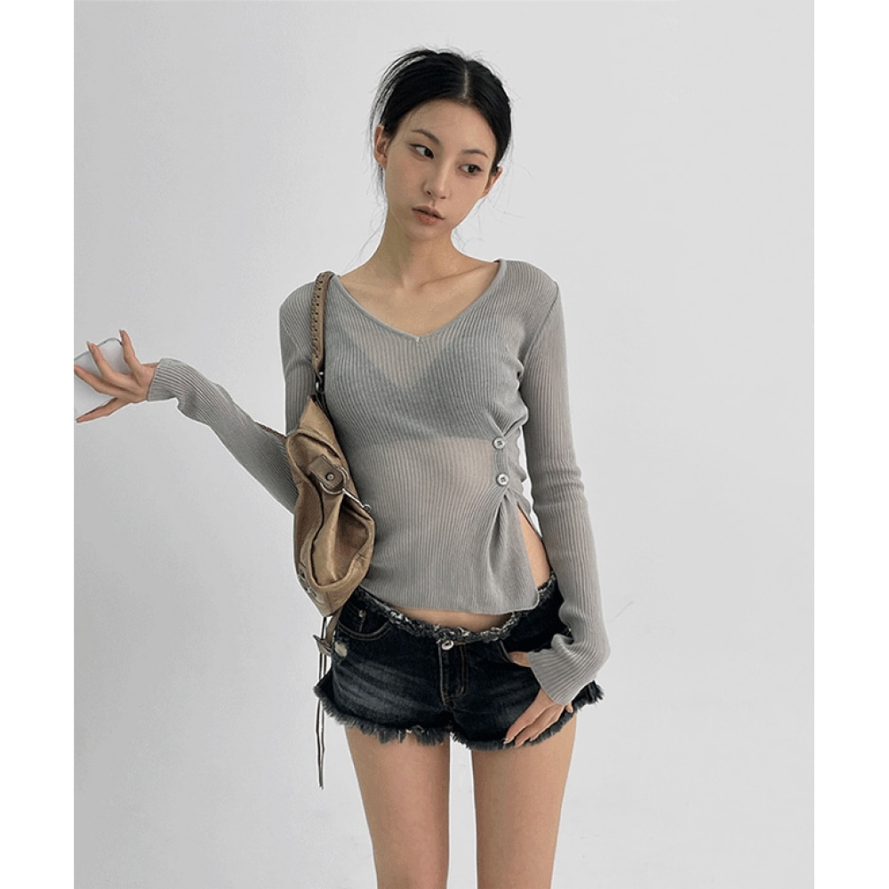 ブラックアップリンディッキーボタンスリットニット