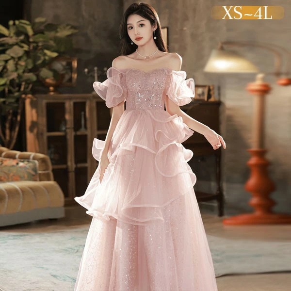 ドレス 大人 ピアノ 発表会 ロングドレス アシンメトリードレス 演奏会 結婚式 母親 ピアノ発表会 袖付き ワンピース ピンク 半袖 演奏会ドレス 演奏会用ドレス パーティードレス イブニングドレス