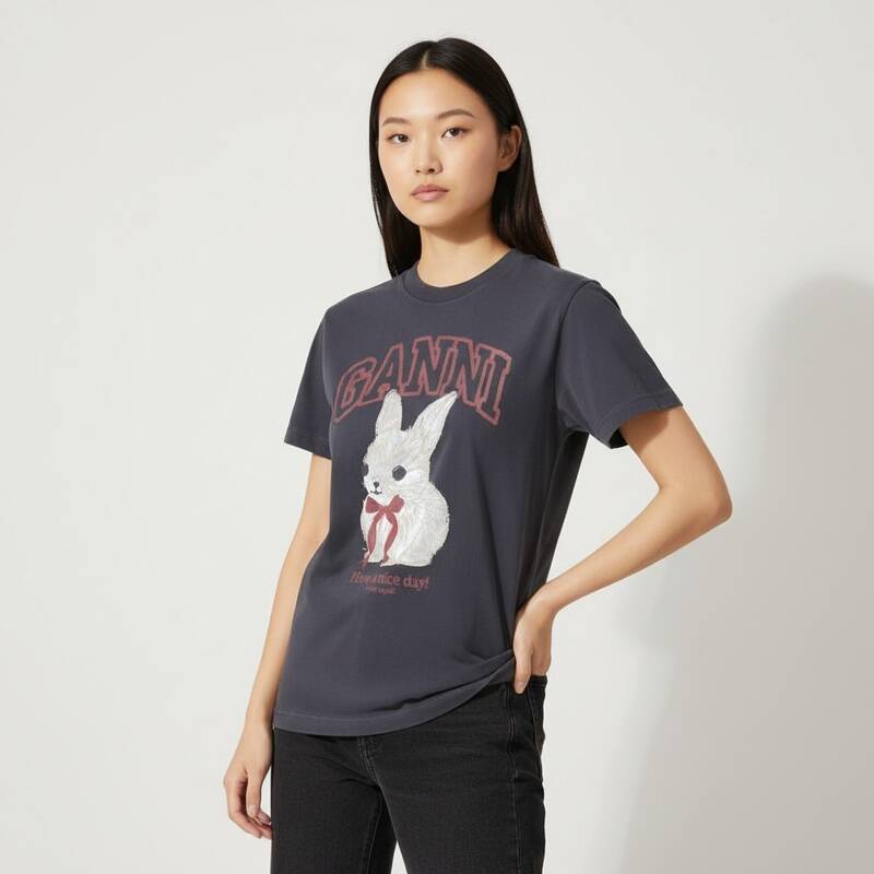 GANNI A1050061 252 バニーロゴ レディース半袖Tシャツ