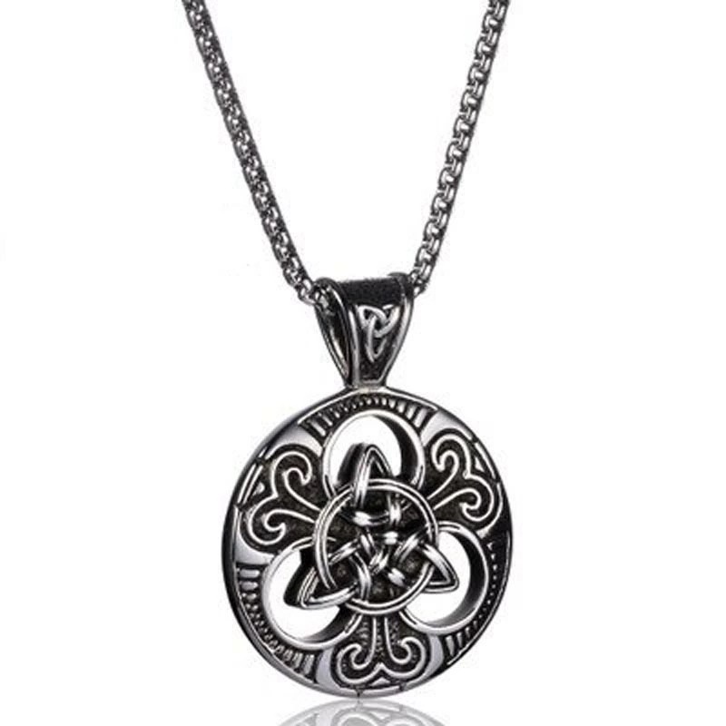 レクイエムネックレス（60cmのチェーン付き）ステンレス 男性 女性 ペンダントトップ 首飾り アクセサリー丸型 三角形 透かし かっこいい ギフト プレゼント 人気 stt00-00-0002