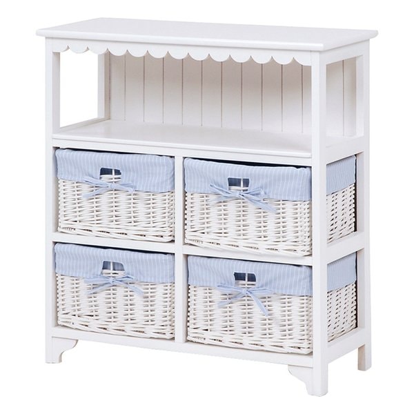 キャビネット 木製 可愛い バスケット ホワイト・幅70×奥行30×高さ75cm MCC-5781WH