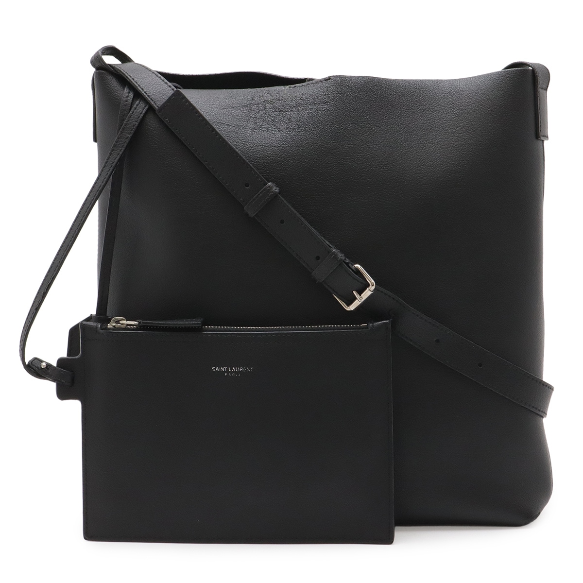 イブサンローラン YSL ショルダーバッグ 斜め掛け レザー 黒 シルバー金具 ポーチ付き 44023