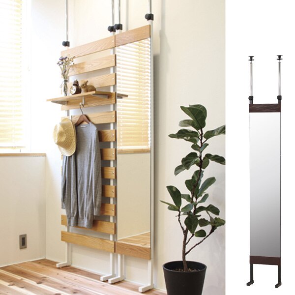 突っ張り ミラー ウォールミラー 幅30cm （ つっぱり ラック 壁面 全身鏡 コンパクト 鏡 姿見 つっぱりミラー スリム 全身 ナチュラル 壁 省スペース 玄関 クローゼット