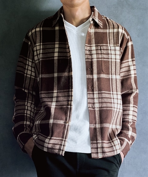 長袖シャツ 長袖微起毛チェックシャツ