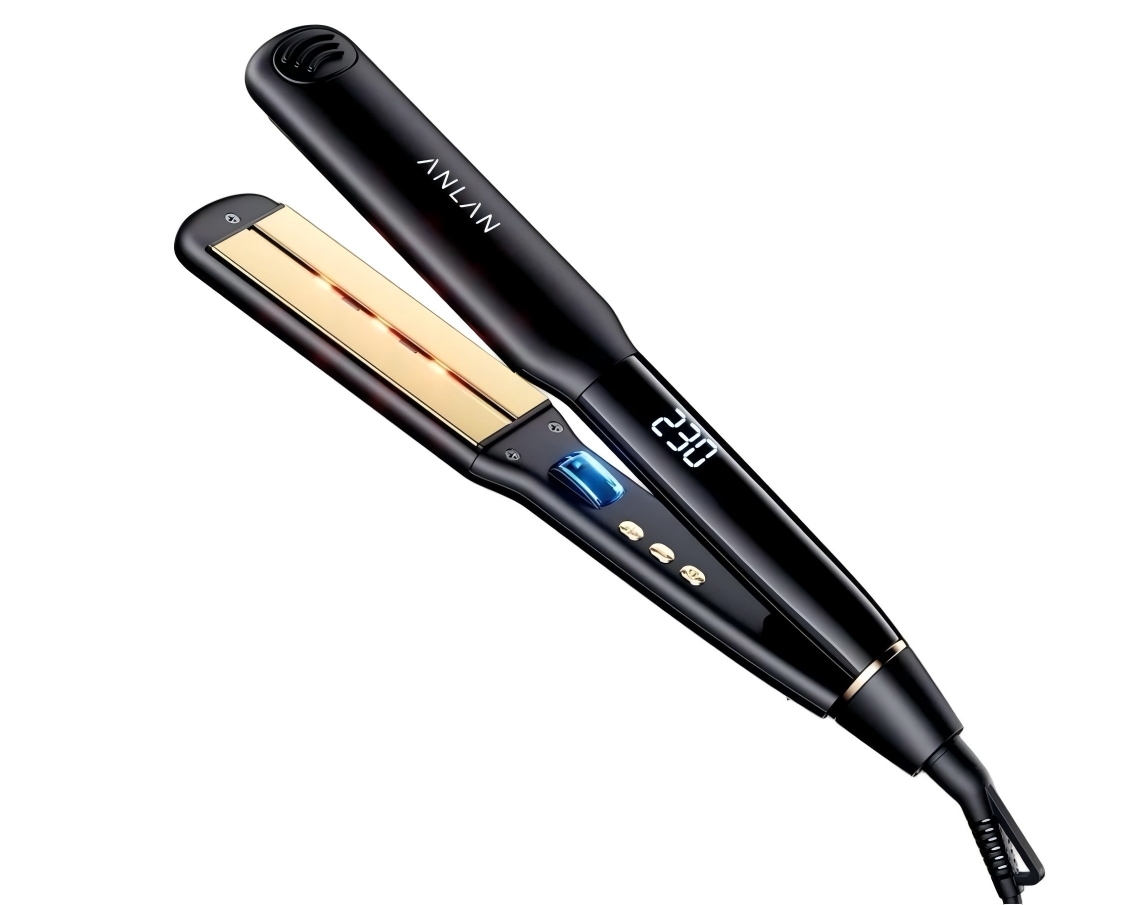 ANLANストレートアイロン ヘアアイロン 赤色LED 近赤外線 マイナスイオン 36mmワイドプレート 時短 急速加熱 100℃～230℃ ツヤ髪 2Way ストレート カール プレセント ブラック