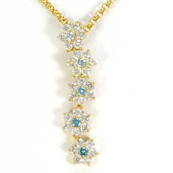 K18 18金 YG ネックレス ダイヤ ブルーダイヤ 計0.70 カード鑑別書 ジュエリー 中古