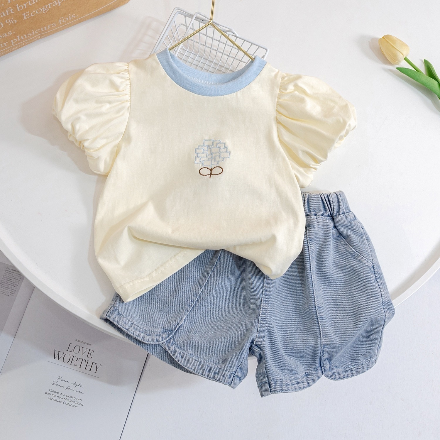 2025新作人気最安値保証子供服女子用韓国セット夏新モデルシンプルな子供用2点セット上下セット品質良い
