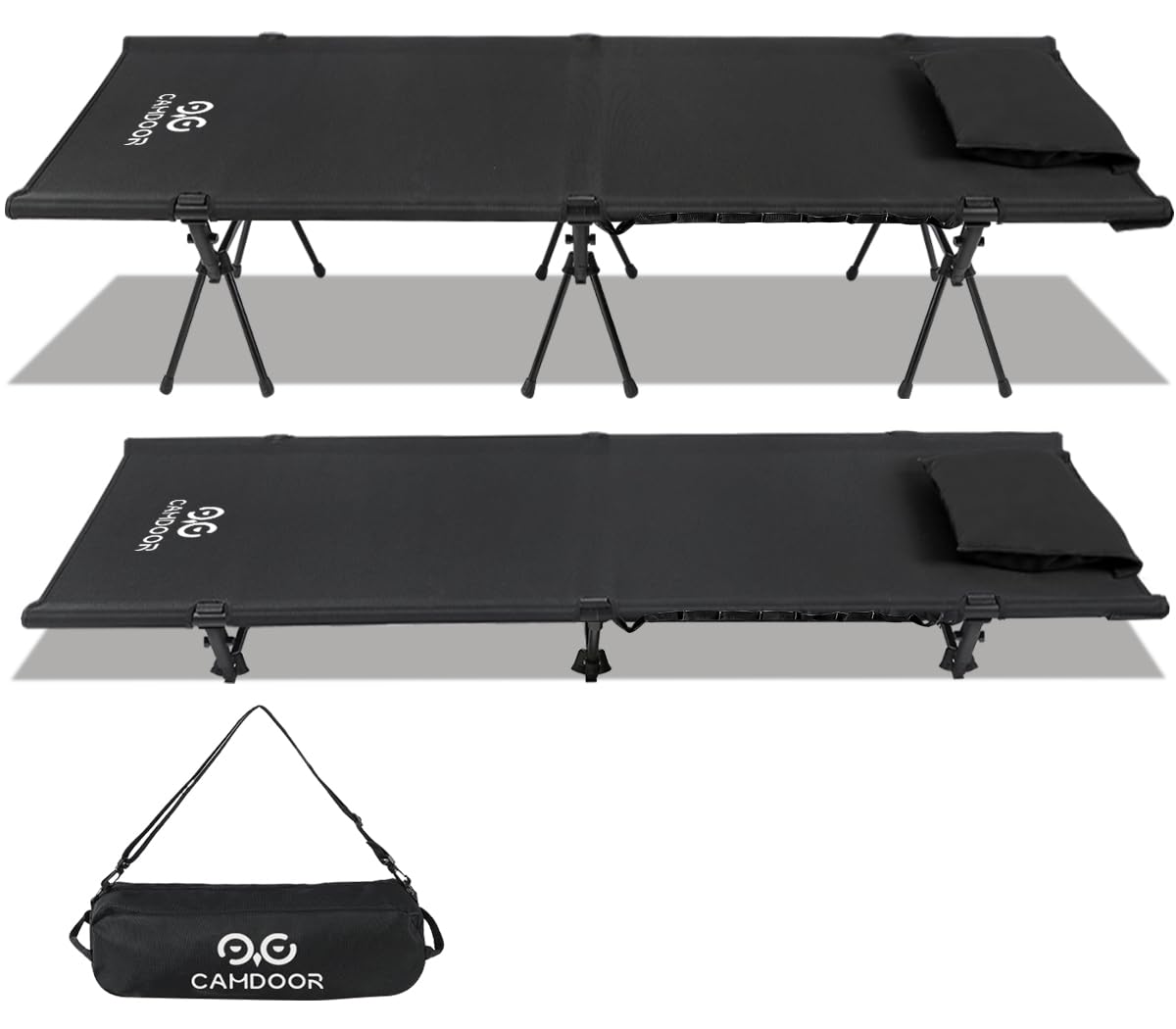 コット キャンプ 2way CAMDOOR【高密度1000Dオックスフォード&枕カバー付き】150KG高耐荷重 キャンプ コット ワイド 軽量 ハイ/ロー切替可能 小物収納 静音 通気性 撥水 仮眠