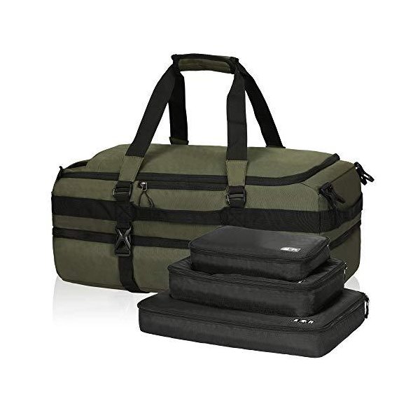 Travel Max Duffel Bag with 3 PCS Packing Cubes， 20 Inch 38L Carry On Backpack-duffel Hybrid Bag Spli