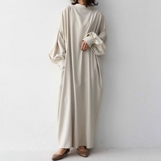 【取寄:納期2週間】ロングシャツワンピース 前後リバーシブル レディース マキシ丈 マキシワンピース 無地 シンプル カジュアル ナチュラル ボリュームスリーブ 羽織 長袖 ラウンドネック エレガント