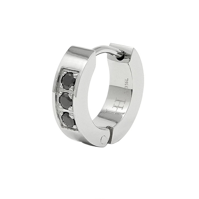 LH-1 フープピアス 3ストーン サージカルステンレス(シルバー) LHMP004NS LION HEART 石 1点売り 片耳用 リング シンプル メンズピアス ブランド